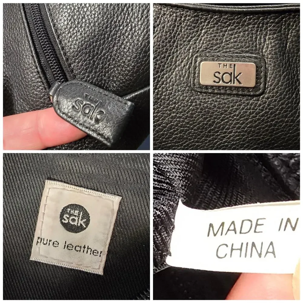 The Sak Hobo Purse Pure Leather Black Pebbled Zip Top Handbag Shoulder Bag